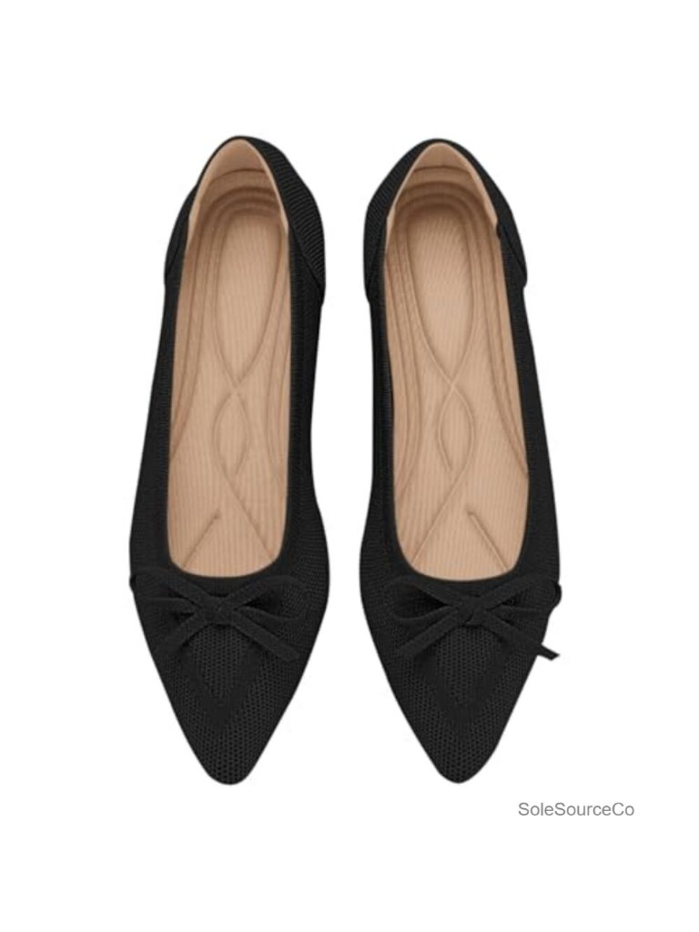 Pointed Toe Bow Knit Ballet Flats Slip On Comfortable Dressy Mesh Shoes